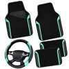 Picture of CAR PASS Leather Steering Wheel Cover and Waterproof Car Floor Mats,Microfiber Universal Car Combo Fit for 95% Sedan,SUV,Cars,14.5-15inch Sporty Anti-Slip Safety Comfortable Design(Black&Mint)