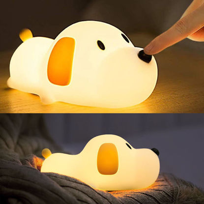 Picture of HAPPYBAG Kids Night Light,Cute Soft Silicone Dog Lamp Dimmable Nursery Portable Puppy Kawaii Lamps,Bedside Lamp for Baby and Toddler,Boy Girls