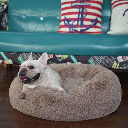 Picture of nononfish Puppy Beds for Small Dogs Washable - 23 Inches Round Faux Fur Pet Bed for Puppy and Cat Donut Fluffy Plush Orthopedic Doggy Beds Relief Improved Sleeping,Camel