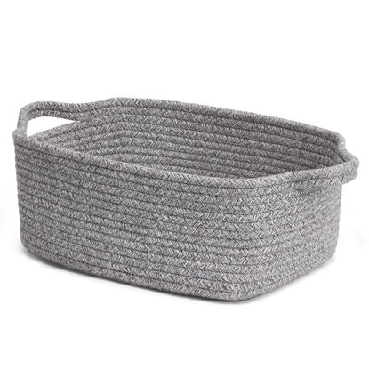 Picture of CHICVITA Storage Basket for Gifting, Small Woven Basket for Towels, Cute Basket for Baby, Nursery, Dog Basket, Decorative Rope Basket for Living Room, Grey, 13 x 9.8 x 5 inches