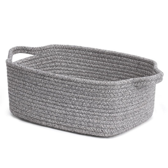 Picture of CHICVITA Storage Basket for Gifting, Small Woven Basket for Towels, Cute Basket for Baby, Nursery, Dog Basket, Decorative Rope Basket for Living Room, Grey, 13 x 9.8 x 5 inches