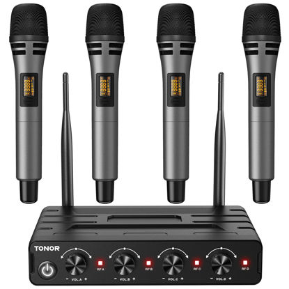 Picture of TONOR Wireless Microphones System with 4x10 Channels Cordless Handheld Microfono Inalambrico, 200FT UHF Range, Mics with Stable Signal Transmission for Karaoke Singing Party Church Wedding PA Speaker