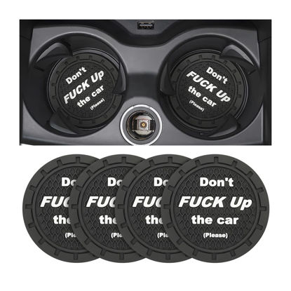 Picture of 8sanlione Car Cup Coaster, 4Pcs 2.75 Inch Auto Cup Holder Insert Coasters, Non-Slip Waterproof Embedded Drink Mat, Automotive Interior Accessories for Men and Women (A Black/4PCS)