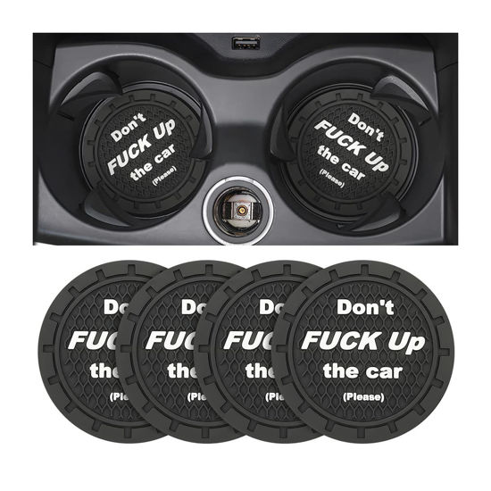 Picture of 8sanlione Car Cup Coaster, 4Pcs 2.75 Inch Auto Cup Holder Insert Coasters, Non-Slip Waterproof Embedded Drink Mat, Automotive Interior Accessories for Men and Women (A Black/4PCS)