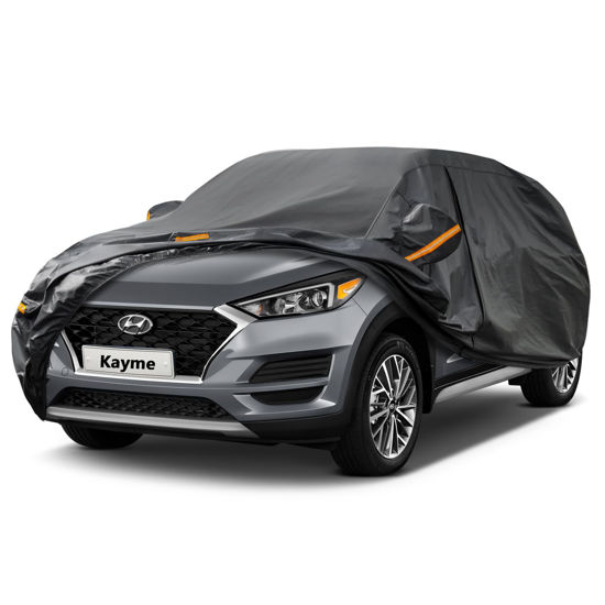 Picture of Kayme 7 Layers SUV Car Cover Custom Fit for Hyundai Tucson (2004-2024) Waterproof All Weather for Automobiles, Outdoor Full Cover Rain Sun UV Protection.Black