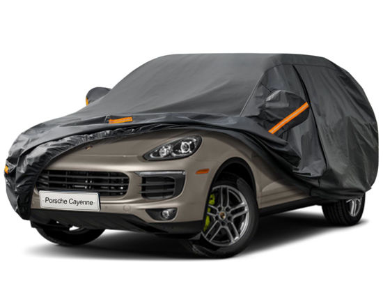 Picture of Kayme 7 Layers SUV Car Cover Custom Fit for Porsche Cayenne (2002-2024) Waterproof All Weather for Automobiles, Outdoor Full Cover Rain Sun UV Protection.Black