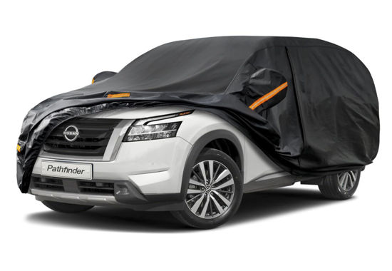 Picture of Kayme 7 Layers SUV Car Cover Custom Fit for Nissan Pathfinder (2005-2024) Waterproof All Weather for Automobiles, Outdoor Full Cover Rain Sun UV Protection.Black