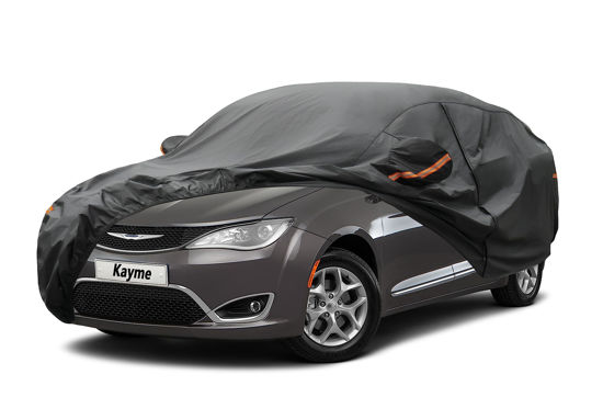 Picture of Kayme 7 Layers Car Cover Custom Fit for Chrysler Voyager/Pacifica (2016-2024) Waterproof All Weather for Automobiles, Outdoor Full Cover Rain Sun UV Protection.Black