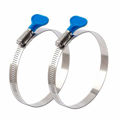 Picture of ISPINNER 2pcs 4 Inch Key-Type 304 Stainless Steel Worm Gear Hose Clamps, Adjustable Size Range 91-114mm Clamps for Dryer Vent, Dust Collector and Automotive