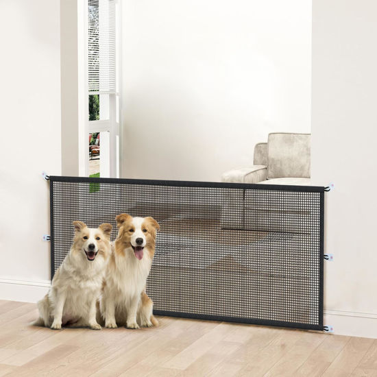 Picture of Dog Gate Indoor Pet Gates for Stairs: Dogs Screen Mesh Gate for The House Magic Gate for Kitchen Doorways Hallway Stairways Safety Porch Yard 30 inch Tall, 60 inch Wide