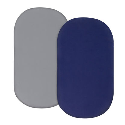Picture of Bassinet Sheet Set 2 pack Fitted Bassinet Sheets for Baby Boy, Universal Microfiber Soft Cradle Sheets for Oval Rectangle and Hourglass Bassinet Mattress, Grey and Navy