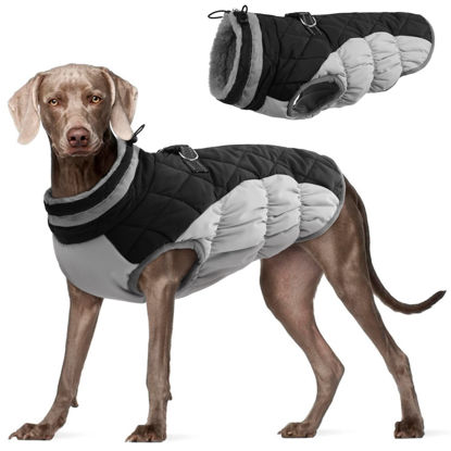 Picture of FUAMEY Dog Coat,Warm Dog Jacket Winter Coat Paded Dog Fleece Vest Reflective Dog Cold Weather Coats with Built in Harness Waterproof Windproof Dog Snow Jacket Clothes with Zipper Black X-Large