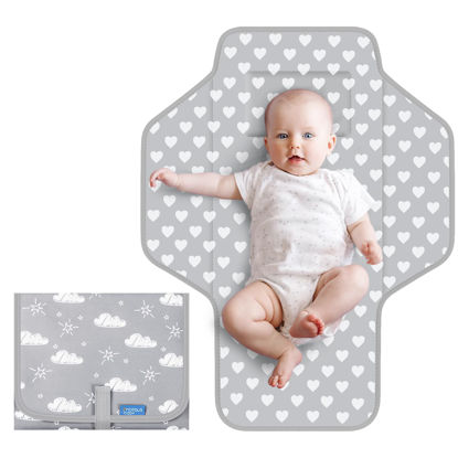 Picture of Baby Portable Changing Pad Travel - Waterproof Compact Diaper Changing Mat with Built-in Pillow - Lightweight & Foldable Changing Station, Newborn Shower Gifts