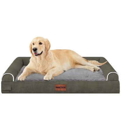 Picture of Large Dog Bed Orthopedic Washable: Beds Bolster XL Bed Big XLarge Dogs Memory Foam Sofa Couch Waterproof Removable Cover - Dark Green