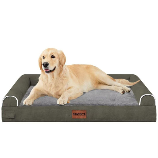 Picture of Large Dog Bed Orthopedic Washable: Beds Bolster XL Bed Big XLarge Dogs Memory Foam Sofa Couch Waterproof Removable Cover - Dark Green