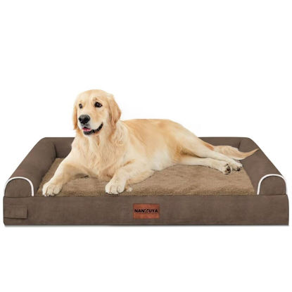 Picture of Large Dog Bed Orthopedic Washable: Beds Bolster XL Bed Big XLarge Dogs Memory Foam Sofa Couch Waterproof Removable Cover - Brown