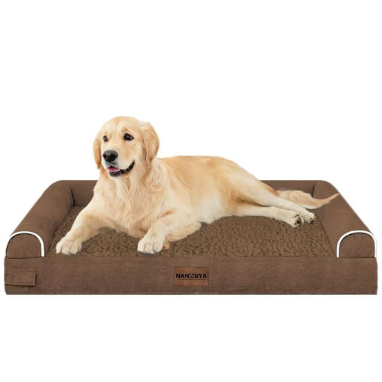 Picture of Large Dog Bed Orthopedic Washable: Beds Bolster XL Bed Medium Large Dogs Egg Crate Foam Couch Sofa Waterproof with Removable Cover - Dark Coffee
