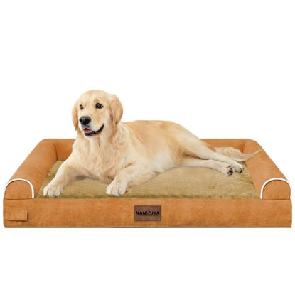 Picture of Large Dog Bed Orthopedic Washable: Beds Bolster XL Bed Medium Large Dogs Egg Crate Foam Couch Sofa Waterproof with Removable Cover - Orange