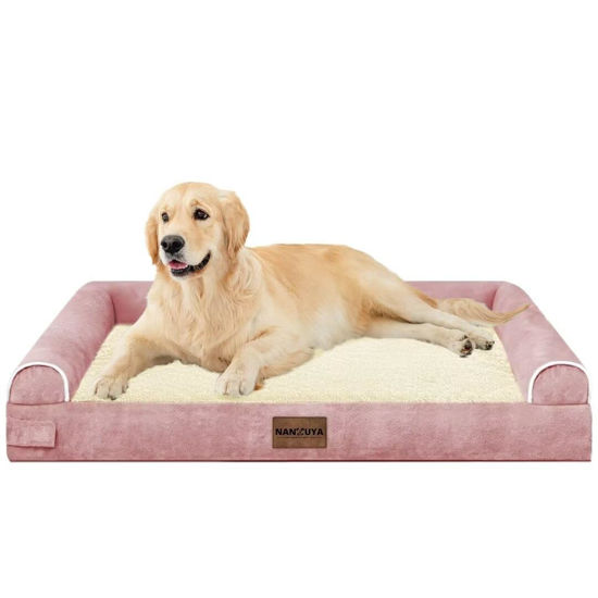 Picture of Large Dog Bed Orthopedic Washable: Beds Bolster XL Bed Big XLarge Dogs Memory Foam Sofa Couch Waterproof Removable Cover - Pink