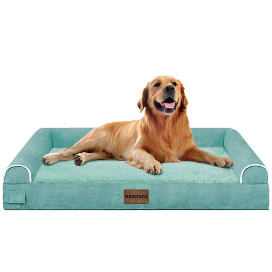 Picture of Large Dog Bed Orthopedic Washable: Beds Bolster XL Bed Big XLarge Dogs Egg Crate Foam Couch Sofa Waterproof with Removable Cover - Aqua Blue
