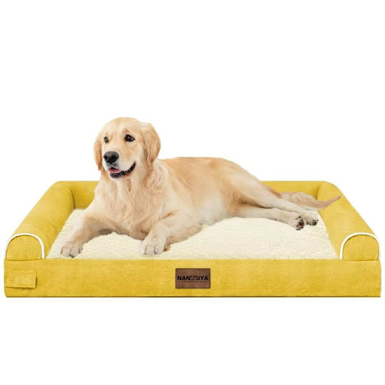 Picture of Large Dog Bed Orthopedic Washable: Beds Bolster XL Bed Medium Large Dogs Egg Crate Foam Couch Sofa Waterproof with Removable Cover - Ginger