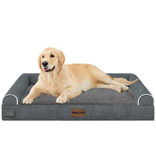 Picture of Large Dog Bed Orthopedic Washable: Beds Bolster XL Bed Big XLarge Dogs Memory Foam Sofa Couch Waterproof Removable Cover - Dark Grey