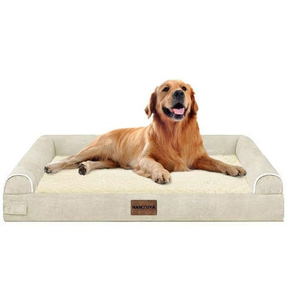 Picture of Large Dog Bed Orthopedic Washable: Beds Bolster XL Bed Big XLarge Dogs Egg Crate Foam Couch Sofa Waterproof with Removable Cover - Beige