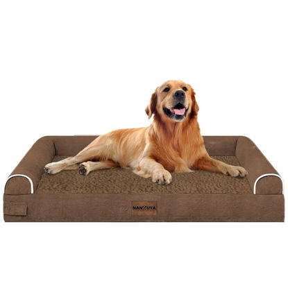Picture of Large Dog Bed Orthopedic Washable: Beds Bolster XL Bed Big XLarge Dogs Egg Crate Foam Couch Sofa Waterproof with Removable Cover - Dark Coffee