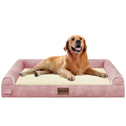 Picture of Large Dog Bed Orthopedic Washable: Beds Bolster XL Bed Big XLarge Dogs Memory Foam Couch Sofa Waterproof with Removable Cover - Pink