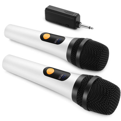 Picture of FOLTUSYMY Wireless Microphone, Dual Digital Dynamic Microphone with Rechargeable Receiver, 200ft Range, Microphone for Singing, Karaoke, Meeting, Church, Wedding