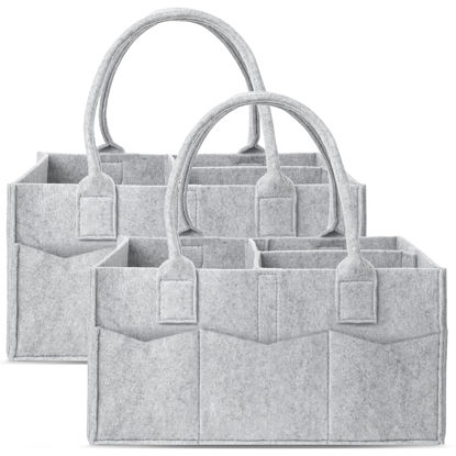 Picture of Cute Castle 2 Pack Diaper Caddy Organizer - Portable Baby Caddy Organizer with Handle, Nursery Storage Bin and Car Organizer for Girls, Boys - Baby Gift Basket - Grey