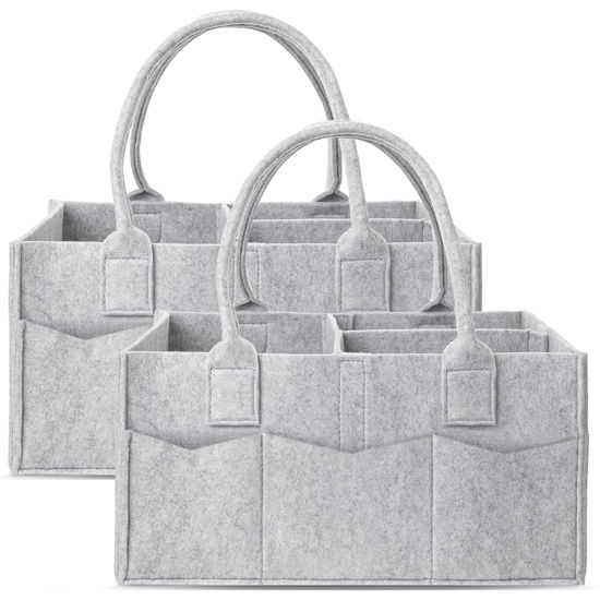 Picture of Cute Castle 2 Pack Diaper Caddy Organizer - Portable Baby Caddy Organizer with Handle, Nursery Storage Bin and Car Organizer for Girls, Boys - Baby Gift Basket - Grey