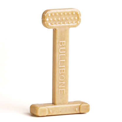 Picture of Bullibone Nylon Dog Chew Toy Nylon Bone - Improves Dental Hygiene, Easy to Grip Bottom, and Permeated with Flavor (Peanut Butter, Small - Single)