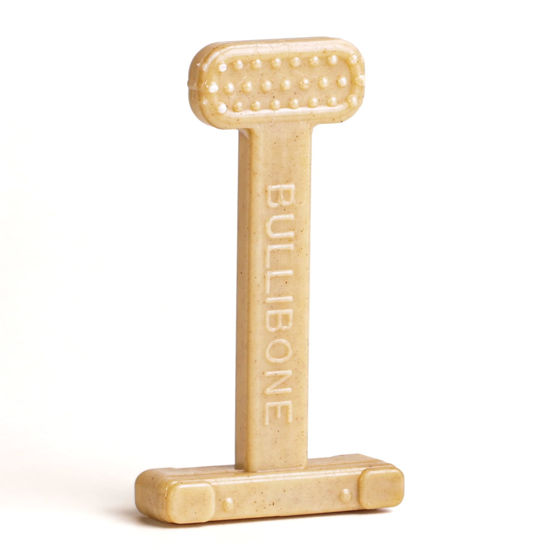 Picture of Bullibone Nylon Dog Chew Toy Nylon Bone - Improves Dental Hygiene, Easy to Grip Bottom, and Permeated with Flavor (Peanut Butter, Small - Single)