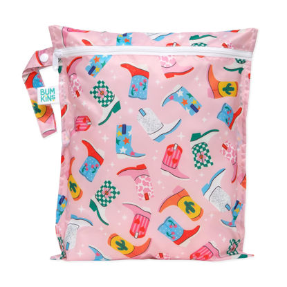 Picture of Bumkins Waterproof Wet Bag for Baby, Travel, Swim Suit, Cloth Diapers, Pump Parts, Pool, Gym Clothes, Toiletry, Hook to Stroller, Daycare, Zipper Reusable Bag, Wetdry Packing Pouch, Cowgirl Boots