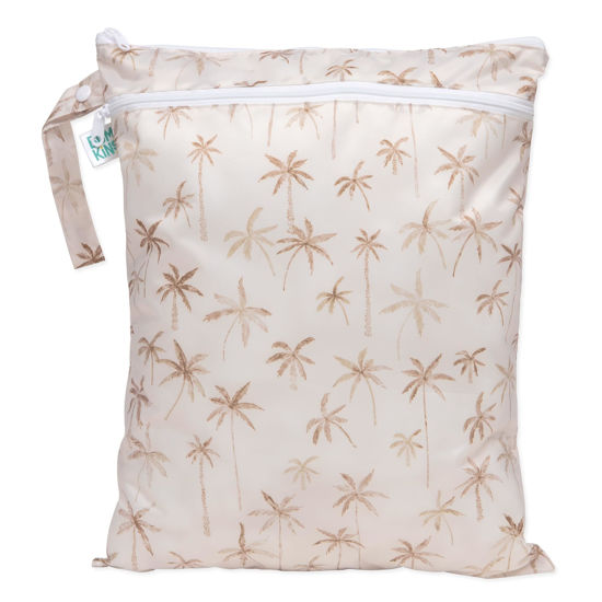Picture of Bumkins Waterproof Wet Dry Bag for Baby, Travel, Swim Suit, Cloth Diapers, Pump Parts, Pool, Gym Clothes, Toiletry, Strap to Stroller, Daycare, Zip Reusable Bag, Wetdry Packing Pouch, Palm Trees