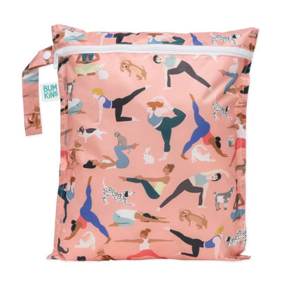 Picture of Bumkins Waterproof Wet Bag for Baby, Travel, Swim Suit, Cloth Diapers, Pump Parts, Pool, Gym Clothes, Toiletry, Hook to Stroller, Pack for Daycare, Zipper Bag, Wetdry Packing Pouch, Yoga Pals