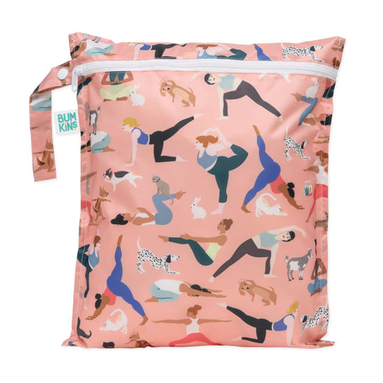 Picture of Bumkins Waterproof Wet Bag for Baby, Travel, Swim Suit, Cloth Diapers, Pump Parts, Pool, Gym Clothes, Toiletry, Hook to Stroller, Pack for Daycare, Zipper Bag, Wetdry Packing Pouch, Yoga Pals