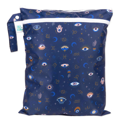 Picture of Bumkins Waterproof Wet Dry Bag for Baby, Travel, Swim Suit, Cloth Diapers, Pump Parts, Pool, Gym Clothes, Toiletry, Hook to Stroller, Pack for Daycare, Zip Bag, Wetdry Packing Pouch, Evil Eye