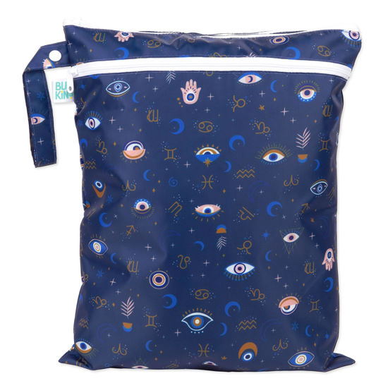 Picture of Bumkins Waterproof Wet Dry Bag for Baby, Travel, Swim Suit, Cloth Diapers, Pump Parts, Pool, Gym Clothes, Toiletry, Hook to Stroller, Pack for Daycare, Zip Bag, Wetdry Packing Pouch, Evil Eye