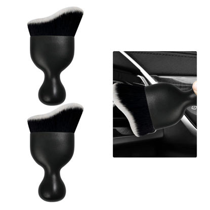 Picture of Ziciner 2 PCS Car Detailing Brush, Curved Soft Bristles Auto Removal Dust Collectors, Universal Vehicle Dashboard, Air Conditioner Vents etc Interior Cleaning Tool Accessories (Black/White)
