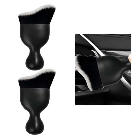 Picture of Ziciner 2 PCS Car Detailing Brush, Curved Soft Bristles Auto Removal Dust Collectors, Universal Vehicle Dashboard, Air Conditioner Vents etc Interior Cleaning Tool Accessories (Black/White)