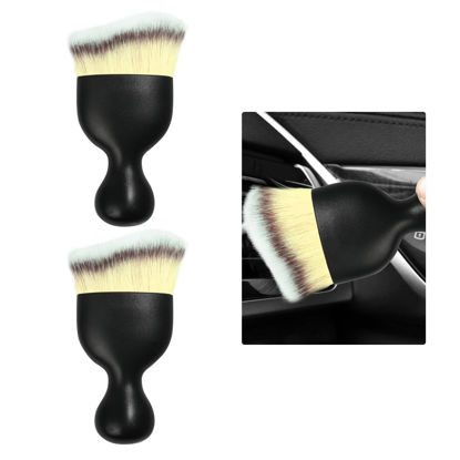 Picture of Ziciner 2 PCS Car Detailing Brush, Curved Soft Bristles Auto Removal Dust Collectors, Universal Vehicle Dashboard, Air Conditioner Vents etc Interior Cleaning Tool Accessories (Beige)