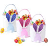 Picture of FlameFlash Easter Bunny Baskets Empty with Lights, Large Easter Egg Hunt Baskets for Kids, Canvas Easter Basket Candy Tote Bags with Handles, Easter Decorations Party Supplies (Blue+Pink+Purple)