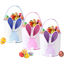 Picture of FlameFlash Easter Bunny Baskets Empty with Lights, Large Easter Egg Hunt Baskets for Kids, Canvas Easter Basket Candy Tote Bags with Handles, Easter Decorations Party Supplies (Blue+Pink+Purple)