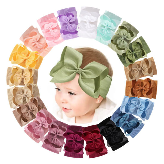 Picture of doboi 20PCS Baby Bows Baby Girl Headbands Nylon Hairbands with Ribbon Bow Handmade Elastic Baby Hair Bows Headbands for Baby Girls Newborns Infants Toddlers and Kids