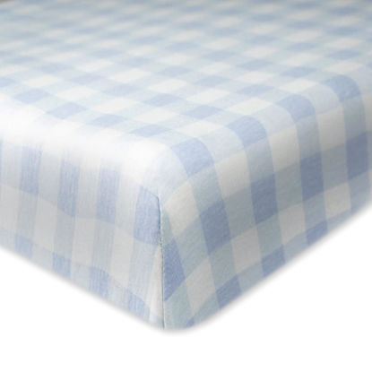 Picture of HonestBaby Fitted Crib Sheets Fits Standard Mattress Bassinet, Mini Prints 100% Organic Cotton Baby Boys, Girls, Unisex, Blue Painted Buffalo Check, One Size