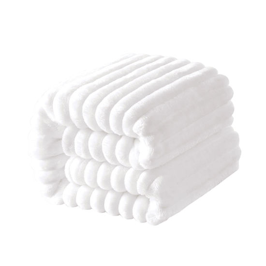 Picture of NTBAY Plush Flannel Baby Blanket, Soft and Warm Toddler Blanket with Striped Texture for Stroller, Crib, Travel, 30x40 Inches, White