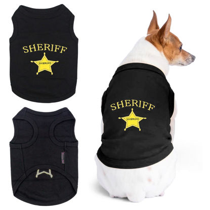 Picture of Parisian Pet Dog Tshirt - Embroidered “ Sheriff “ Dog Shirt - Lightweight and Skin Friendly Dog Clothes - Sleeveless Black Dog Tee Shirts - Machine Washable Dog Shirts for Medium Dogs - M