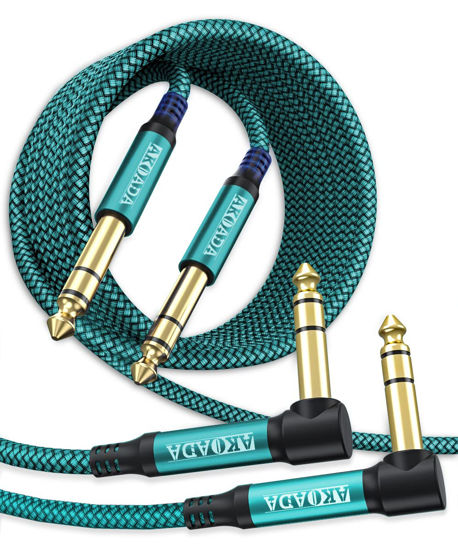 Picture of AkoaDa 1/4 inch Instrument Cable 10 ft 2Pack, 6.35mm 1/4 TRS Balanced Stereo Audio Male to Male Cable for Bass Instrument,Electric Instrument,Pro Audio,Mixers,（Green）